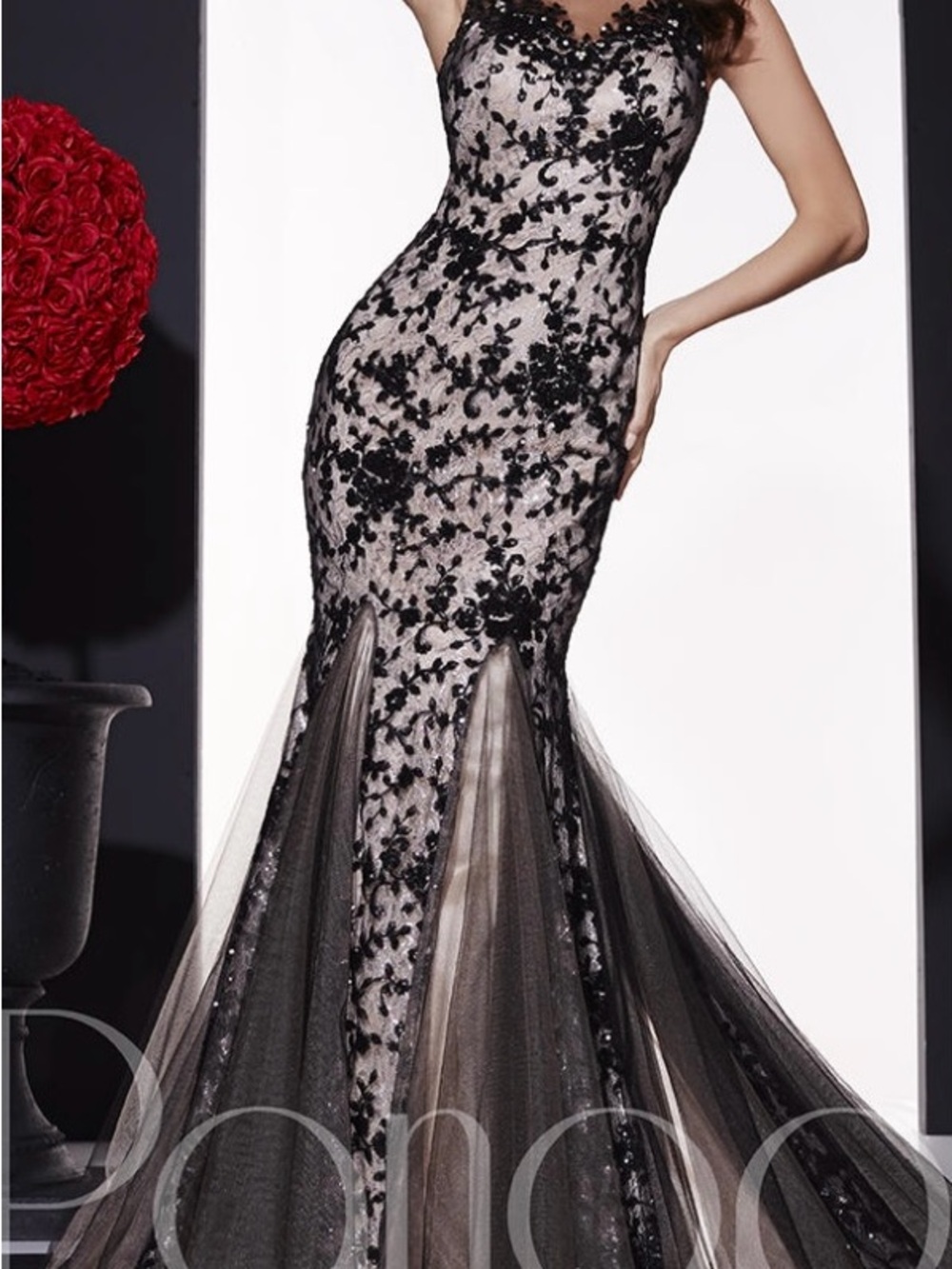 Panoply Black and Nude Lace Mermaid Maxi Dress